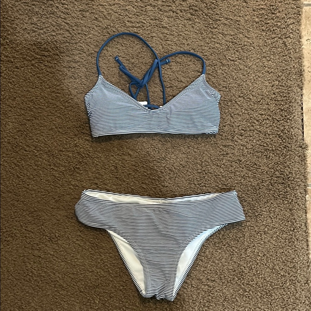 Xhilaration Blue and White Striped Bikini set